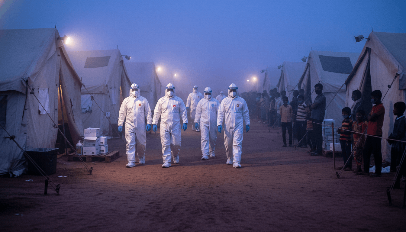 MSF medical staff in protective gear responding to an Ebola outbreak 2026 in a field clinic setting.