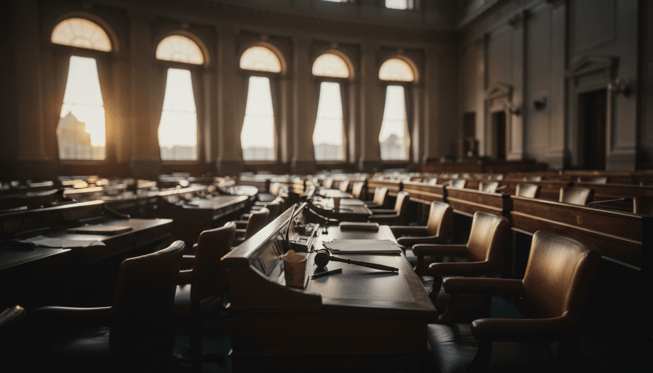 A legislative chamber at dusk, with the focus keyphrase of 'Louisiana Senate passes congressional redistricting bill' subtly implied by the setting.