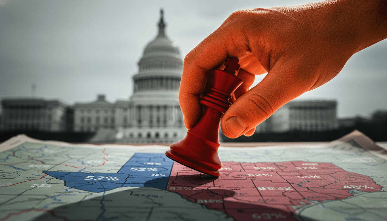 A conceptual image of a large, shadowed hand (representing Trump's influence) firmly grasping a smaller, stylized elephant (symbolizing the Republican Party), set against a backdrop of Texas electoral maps, illustrating the solidifying Trump’s grip on Republican Party voters.