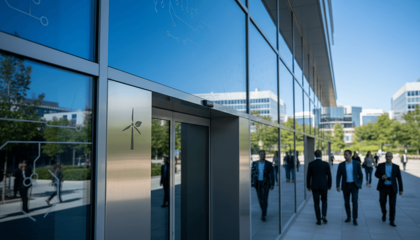 Close-up of a modern, sleek building facade reflecting a rapidly growing tech hub, symbolizing how emerging sectors buoy China property market.