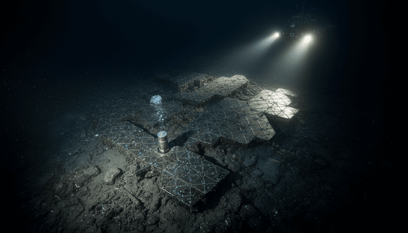 Close-up of a deep-sea sensor array collecting data on a deep ocean anomaly.