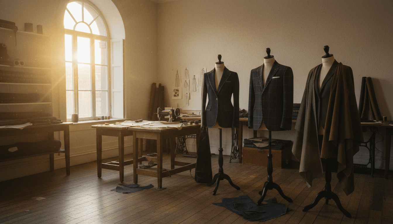 A meticulously tailored suit jacket, made from high-quality fabric, hangs on a bespoke mannequin, symbolizing the elegance of billionaire threads.