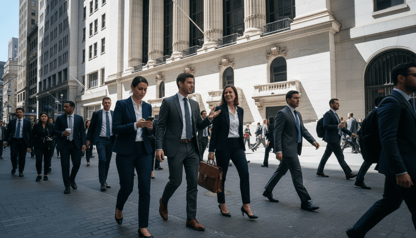A bustling trading floor with digital stock tickers displaying positive trends, representing Zimmer Biomet increases share repurchase success.