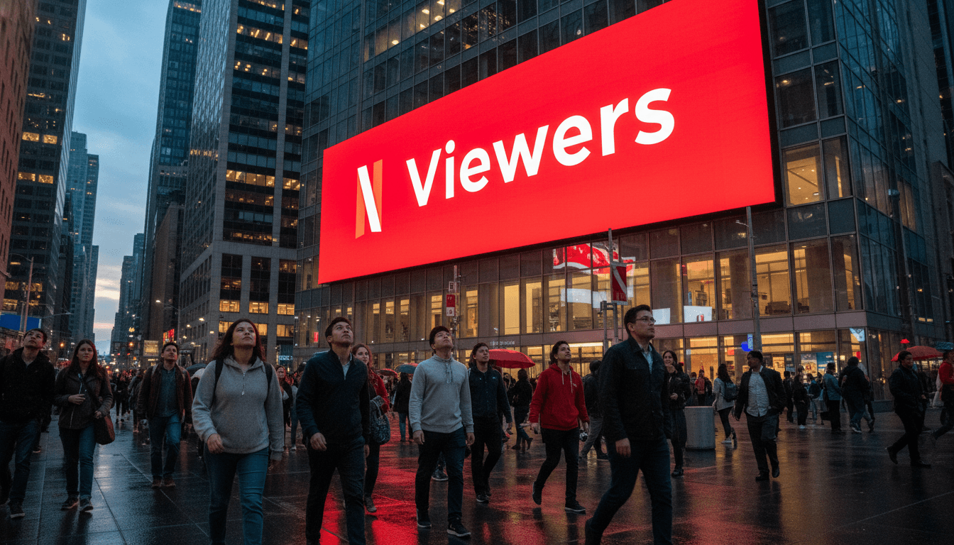 An illustration of the Netflix logo with graphics representing the Netflix ad-supported tier and streaming data surrounding it.