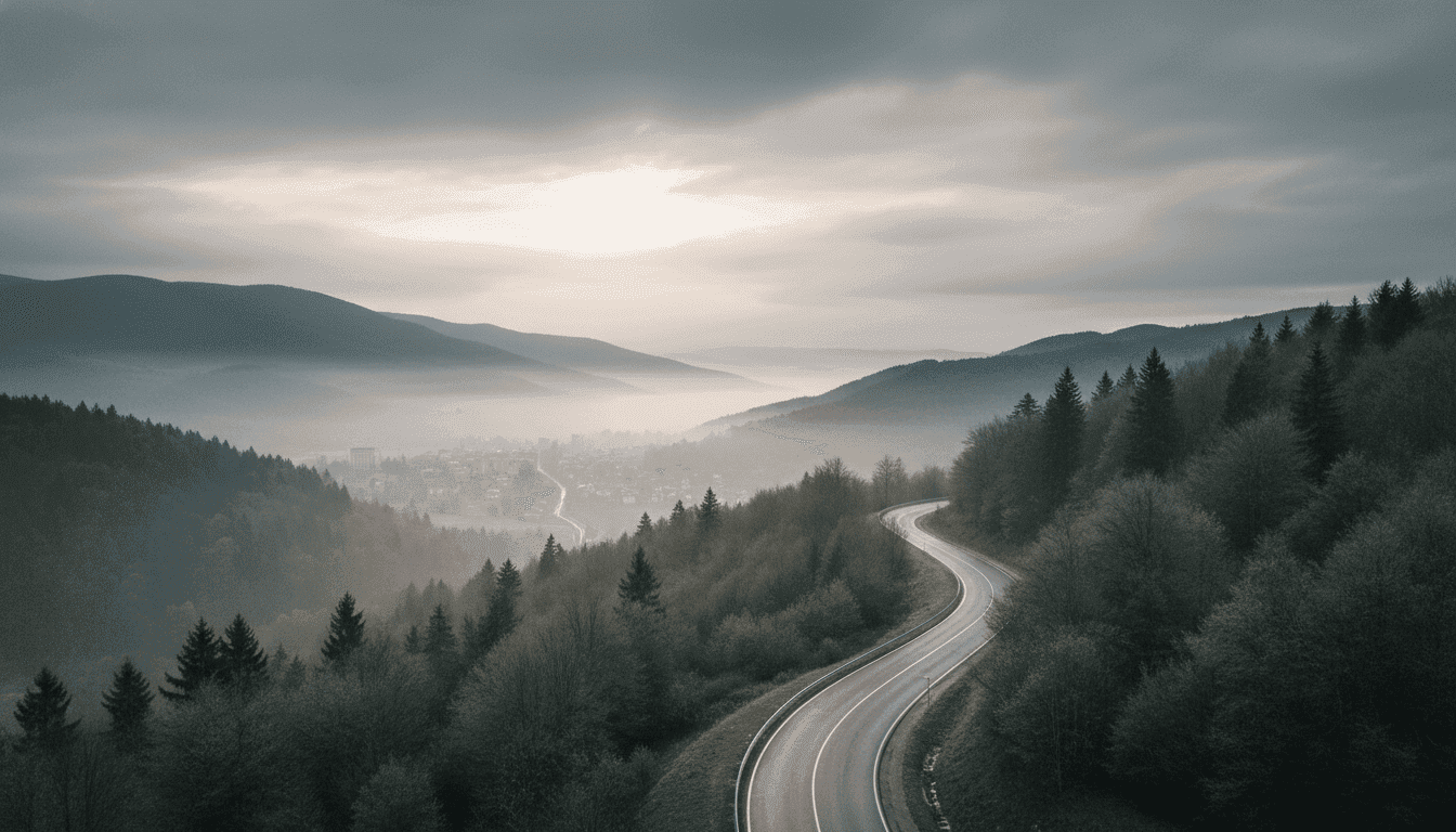 A cloudy, atmospheric shot of the hills surrounding Sarajevo, hinting at the lingering tension after the Bosnia peace envoy resignation.