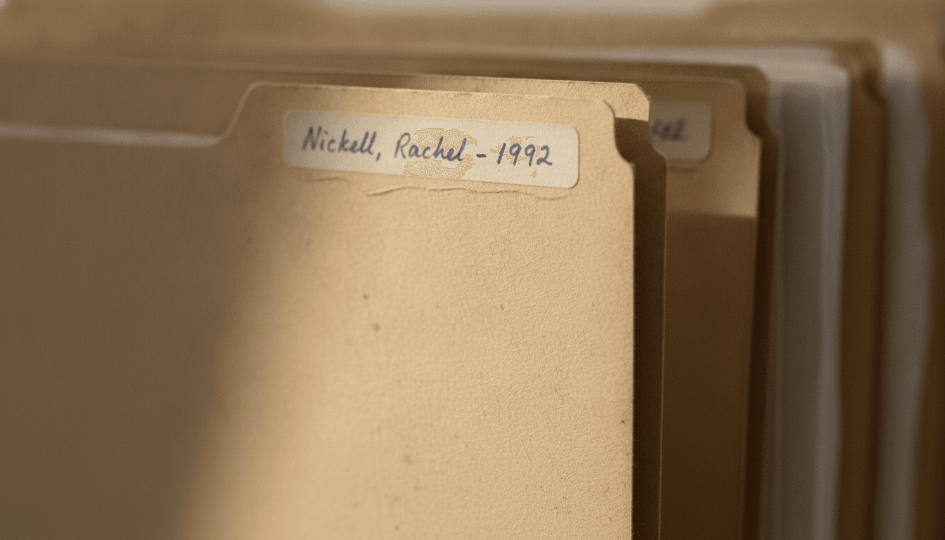A close-up of a police evidence bag, partially obscured, with a small, faded tag indicating 'Rachel Nickell's case file' as Netflix dramas revisit Rachel Nickell murder investigation.