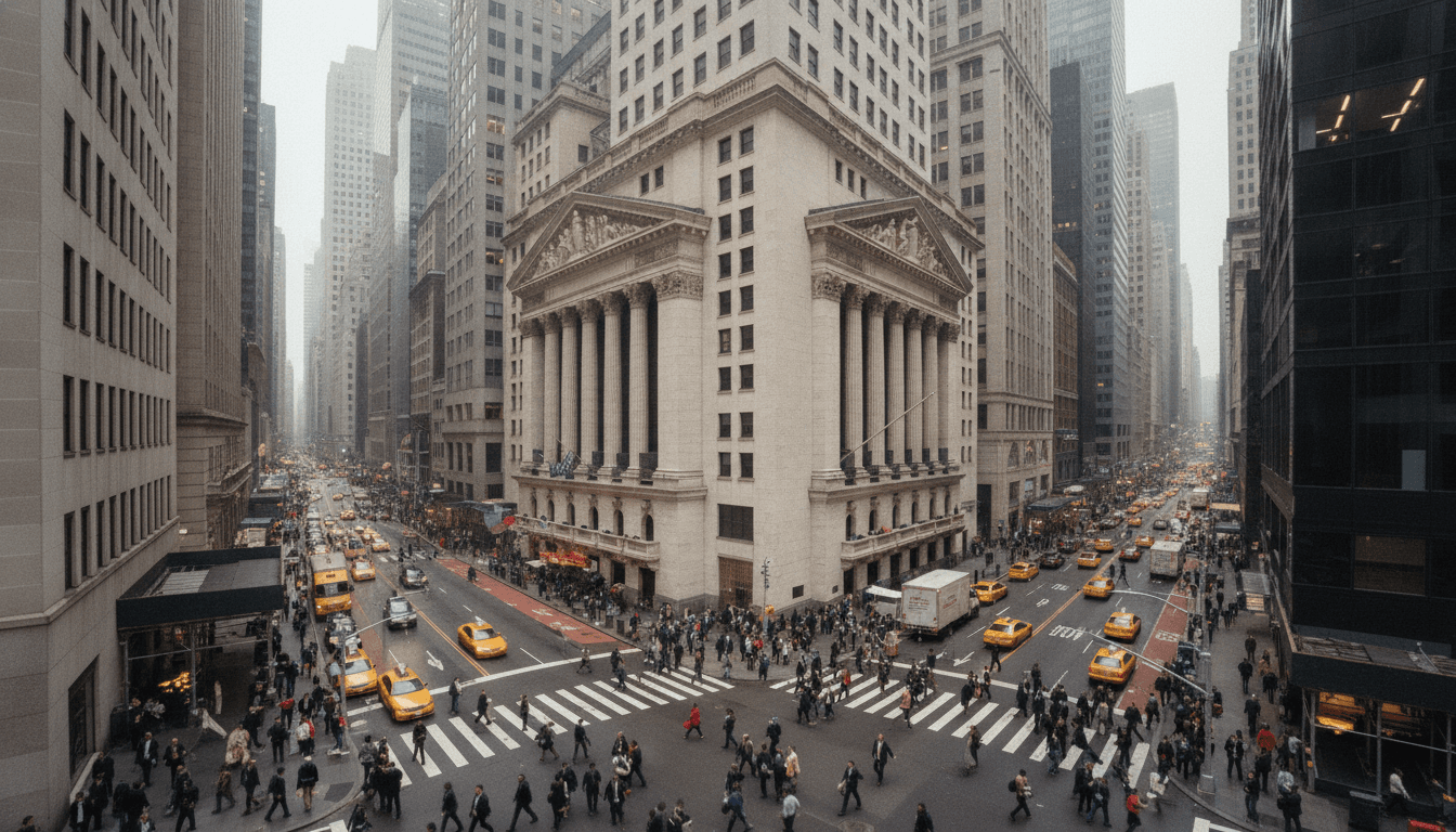 Aerial view of the New York Stock Exchange building on Wall Street, with the surrounding financial district, highlighting BofA warns on US stock market.