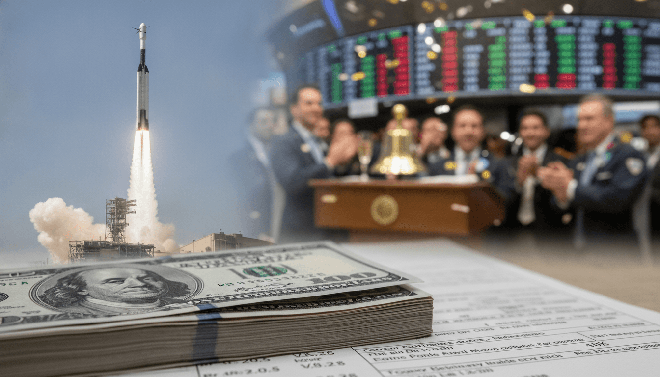 A SpaceX Falcon Heavy rocket launching, symbolising the massive SpaceX IPO hype and investment opportunity.