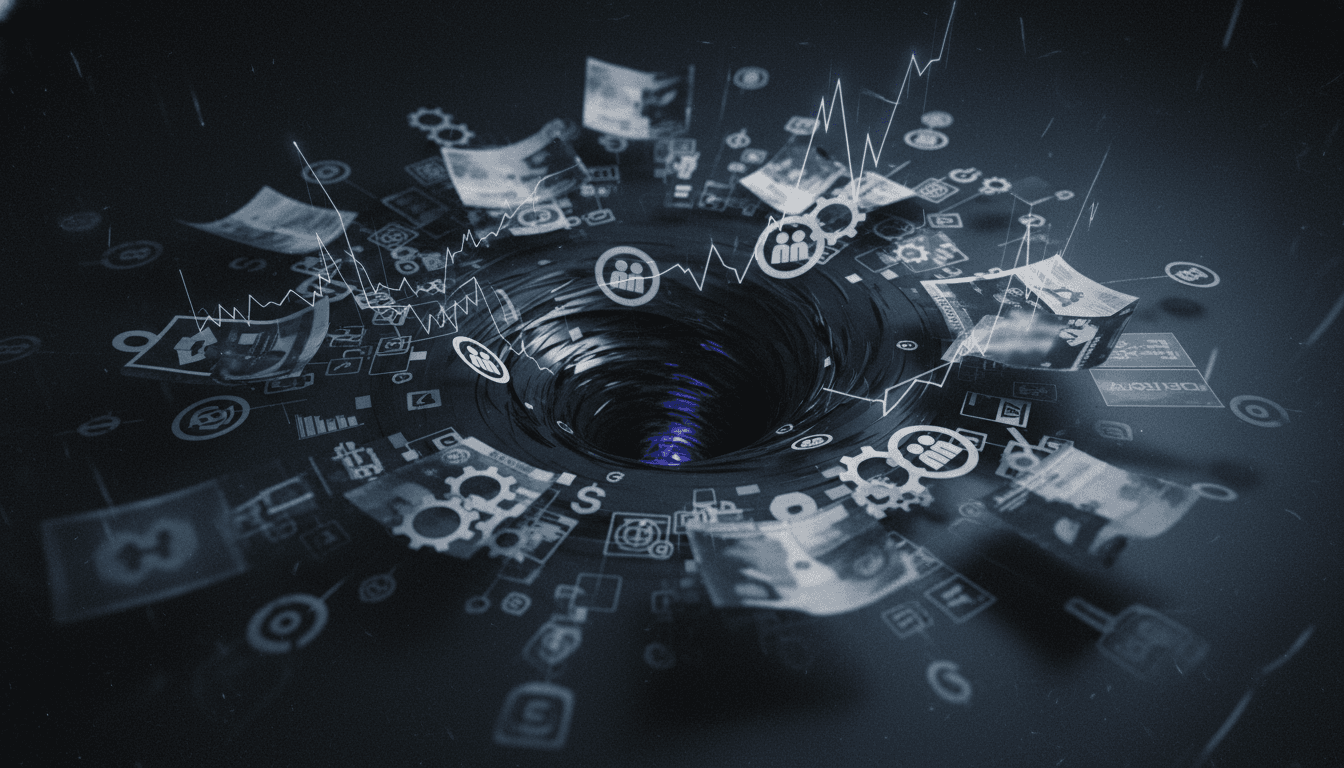 A digital representation of intertwined financial accounts and misleading documents, symbolizing the complex web of pension fraud perpetrated by Kevin Phelan.