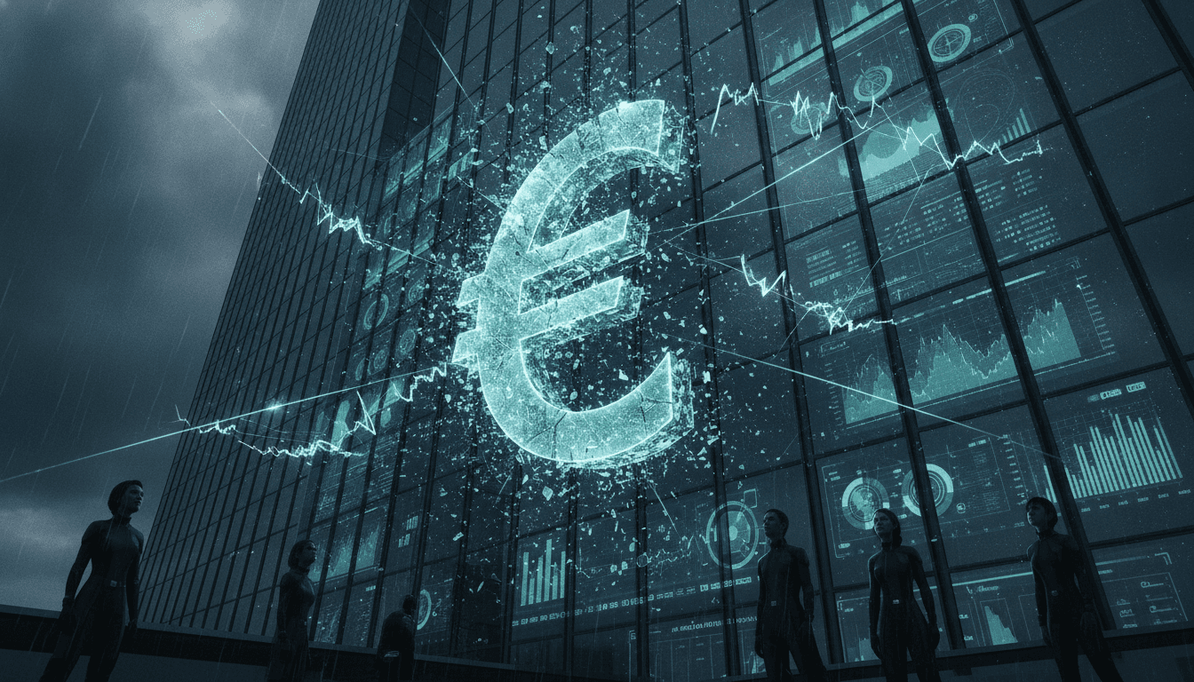 A digital representation of Brussels investigators seized funds, with a glowing euro symbol at the center of a complex, interconnected network of financial data points.