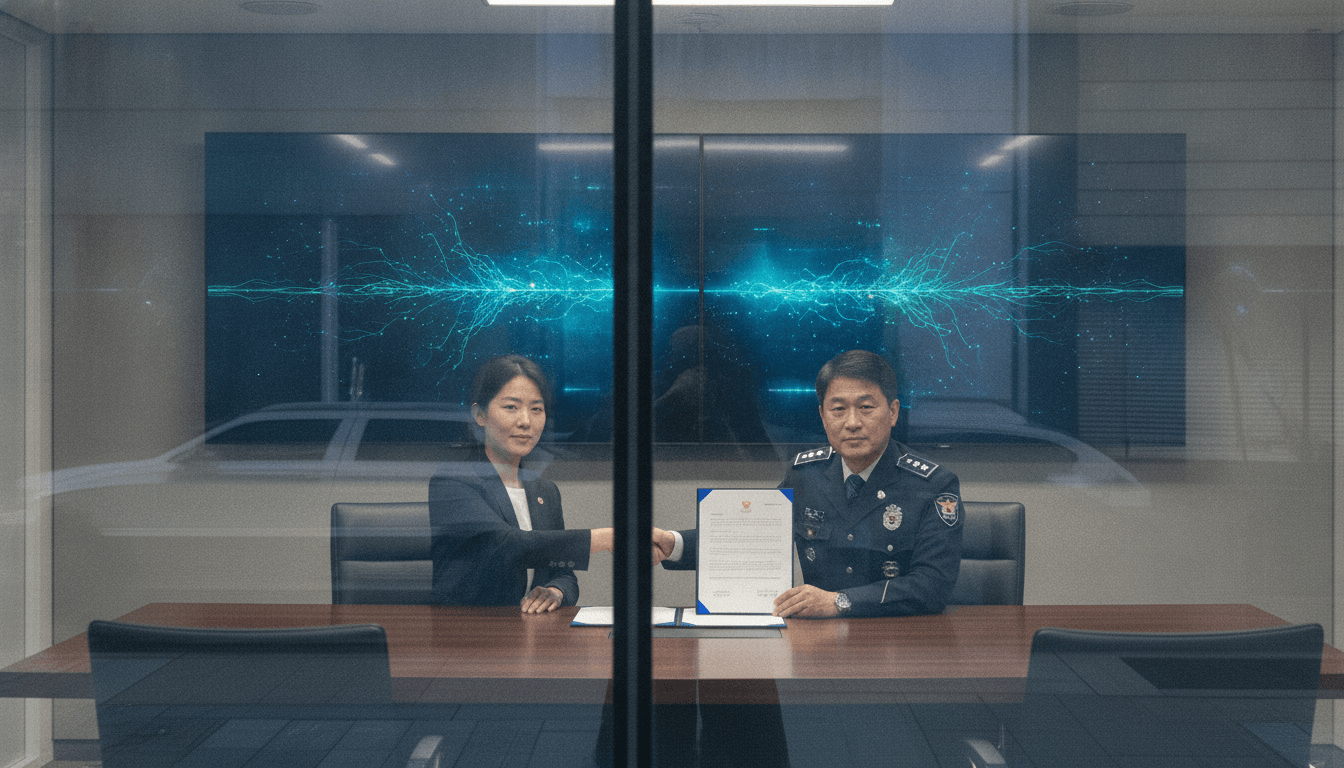 Officials from Chainalysis and the Korean National Police Agency (KNPA) sign MoU documents at a formal desk, symbolizing strengthened virtual asset investigations.