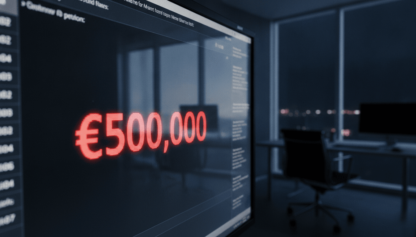 A close-up of a digital screen displaying a large financial penalty amount, highlighting the South Korea data breach penalty against Coupang.