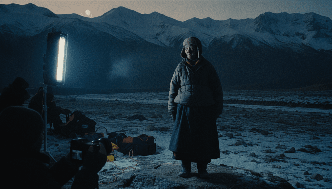 An elderly person in traditional attire looks out over a remote Himalayan landscape in Upper Mustang, conveying a sense of growing loneliness and healthcare gaps.