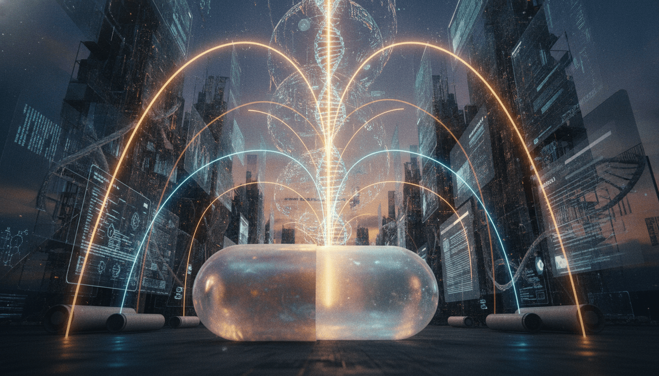 A stylized image representing the concept of clinical trial approval, showing a glowing pharmaceutical pill at the center of a complex network of scientific data and regulatory documents.