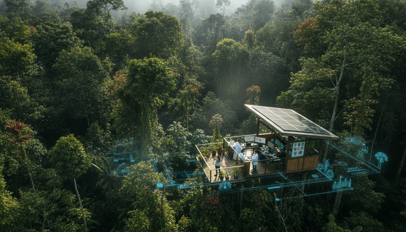 An aerial view of a diverse ecosystem, highlighting the intricate work of a nature's drug designer.