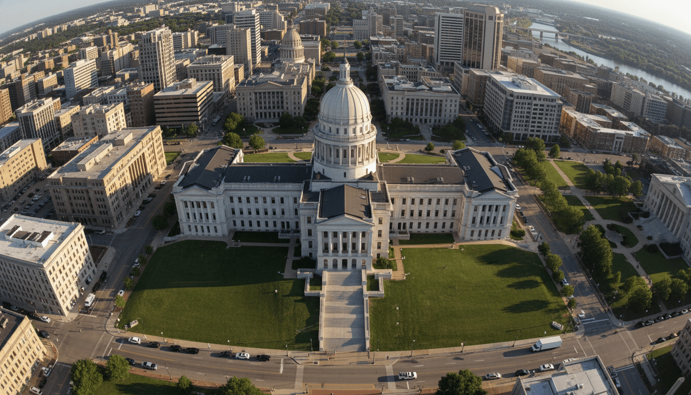 An aerial view of the Arkansas State Capitol building, emphasizing the scale and context of the decision where an Arkansas policy was declared unlawful.