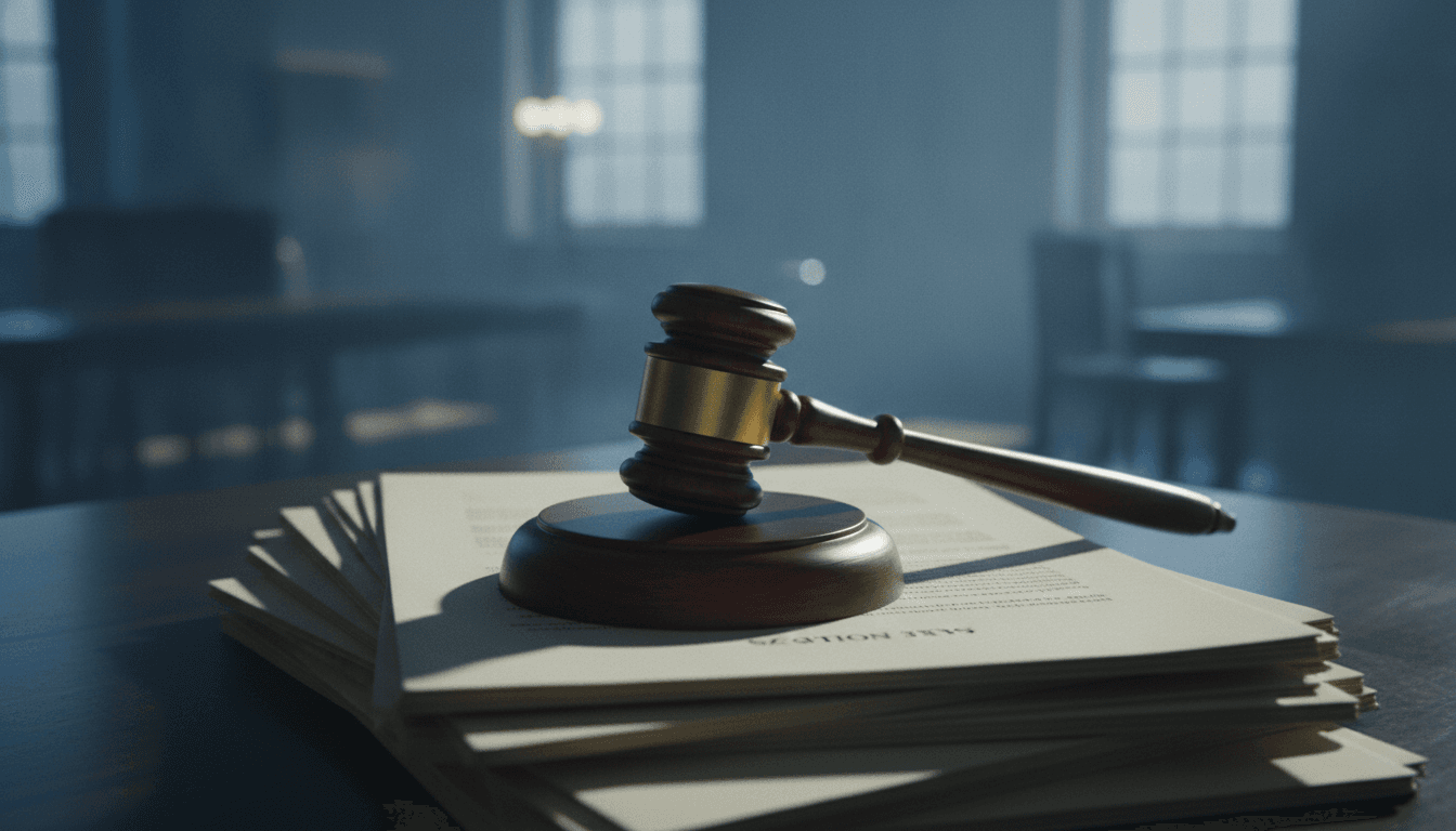 A close-up of a gavel resting on a stack of legal documents with the words 'Section 702' visible, symbolizing the precarious state of the surveillance law renewal debate.