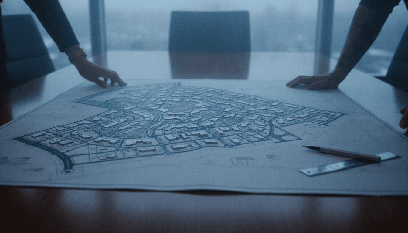 A close-up detail of a blueprint showing a large-scale master plan for a new urban development, symbolizing the EGP 270bn partnership.
