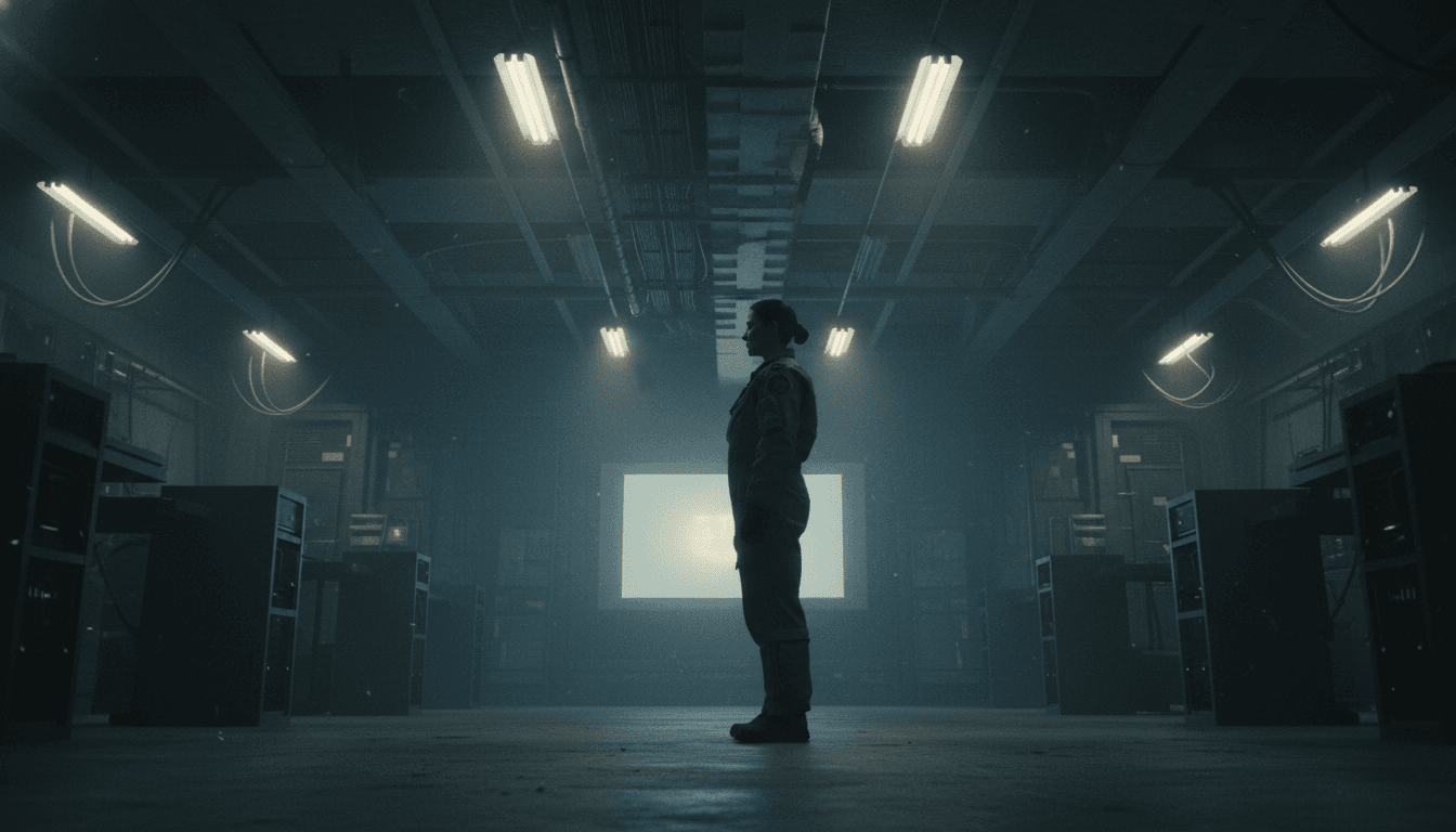 Alan Ritchson as Sergeant 81 in War Machine, standing in a dimly lit, futuristic military base, hinting at the intense sci-fi action of the Netflix confirms War Machine sequel.