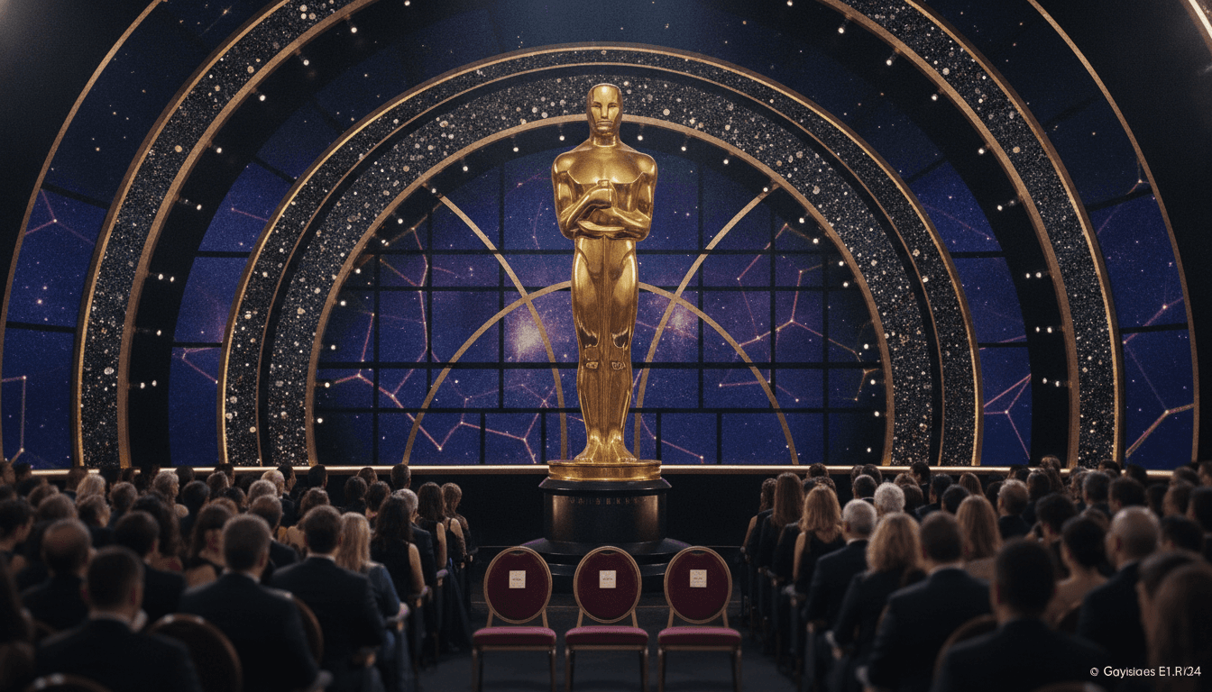 Sean Penn skips Oscars ceremony to travel to Ukraine, a wide environmental shot of the Academy Awards stage during the telecast.