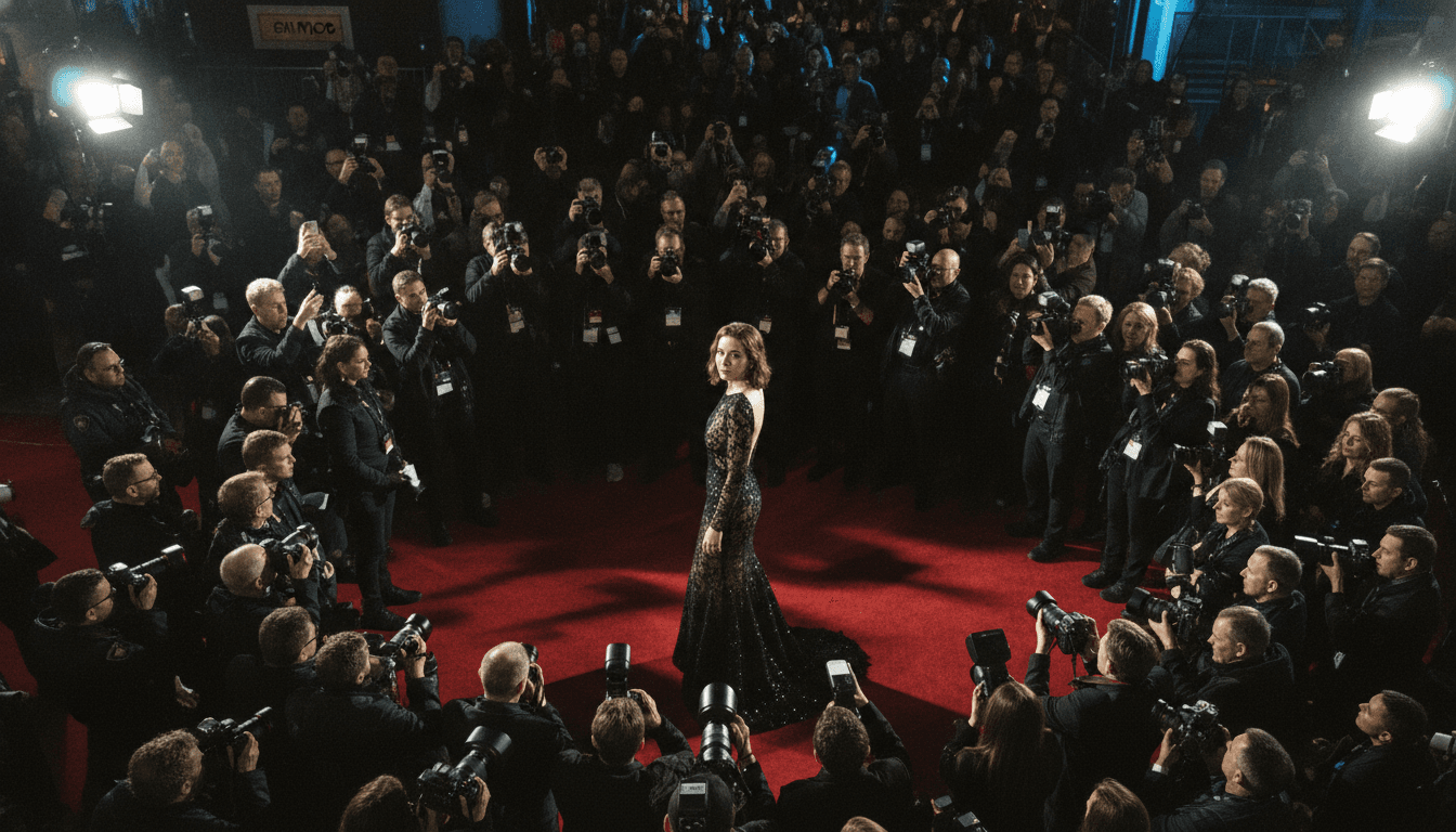 Aerial view of Jodie Comer Givenchy black sequined lace gown on the red carpet at AMC Lincoln Square.