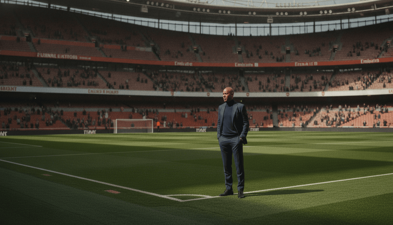 Thierry Henry stands on the Emirates Stadium pitch, delivering an Arsenal transfer warning to the club.