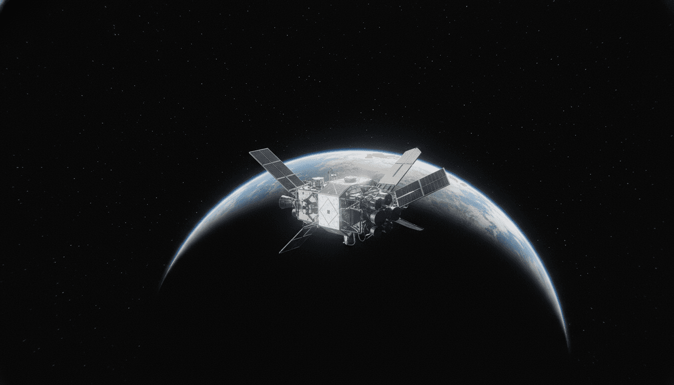 A sleek, futuristic orbital transfer vehicle from Impulse Space, illuminated by the distant glow of Earth, against a backdrop of stars, after Impulse Space raises $500 million.