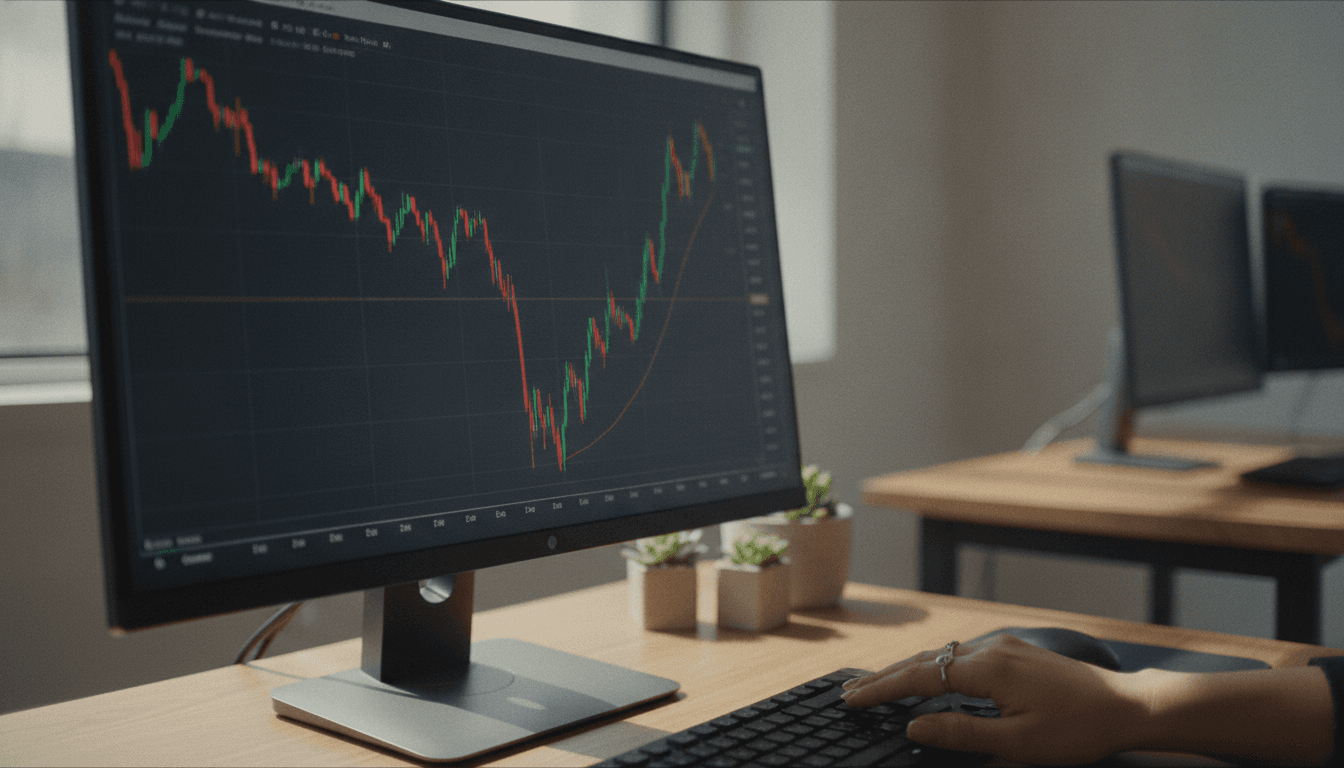 Michael Saylor buys Bitcoin dip, depicted as a digital chart with a large green arrow pointing up from a dip, symbolizing a strategic purchase.