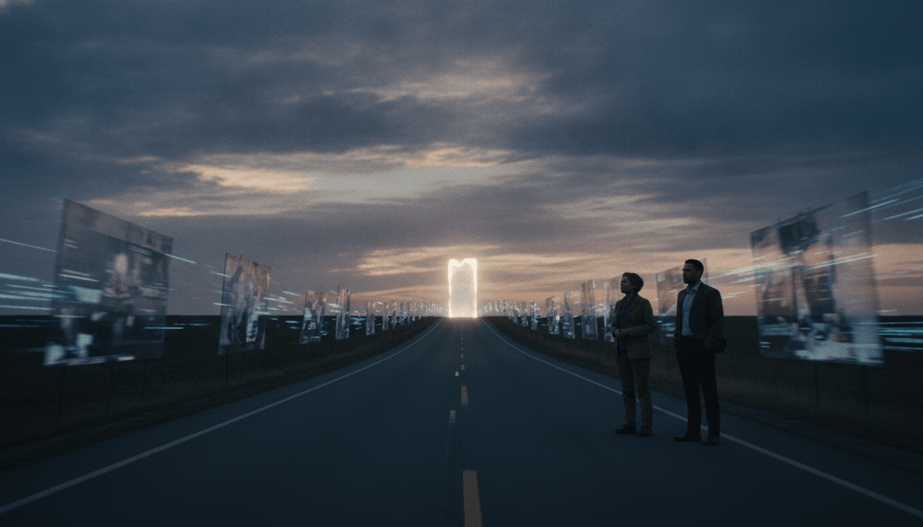 A conceptual image representing a political campaign's journey, with a winding road leading towards a distant finish line that remains just out of reach, symbolizing the California governor runoff challenge.