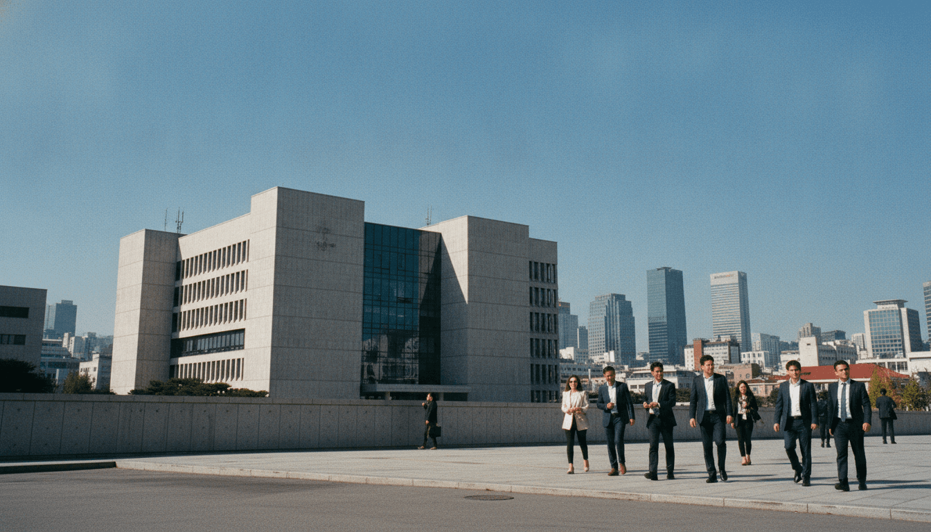 A wide shot of the Seoul Central District Court building in South Korea, where former president Yoon gets prison term.