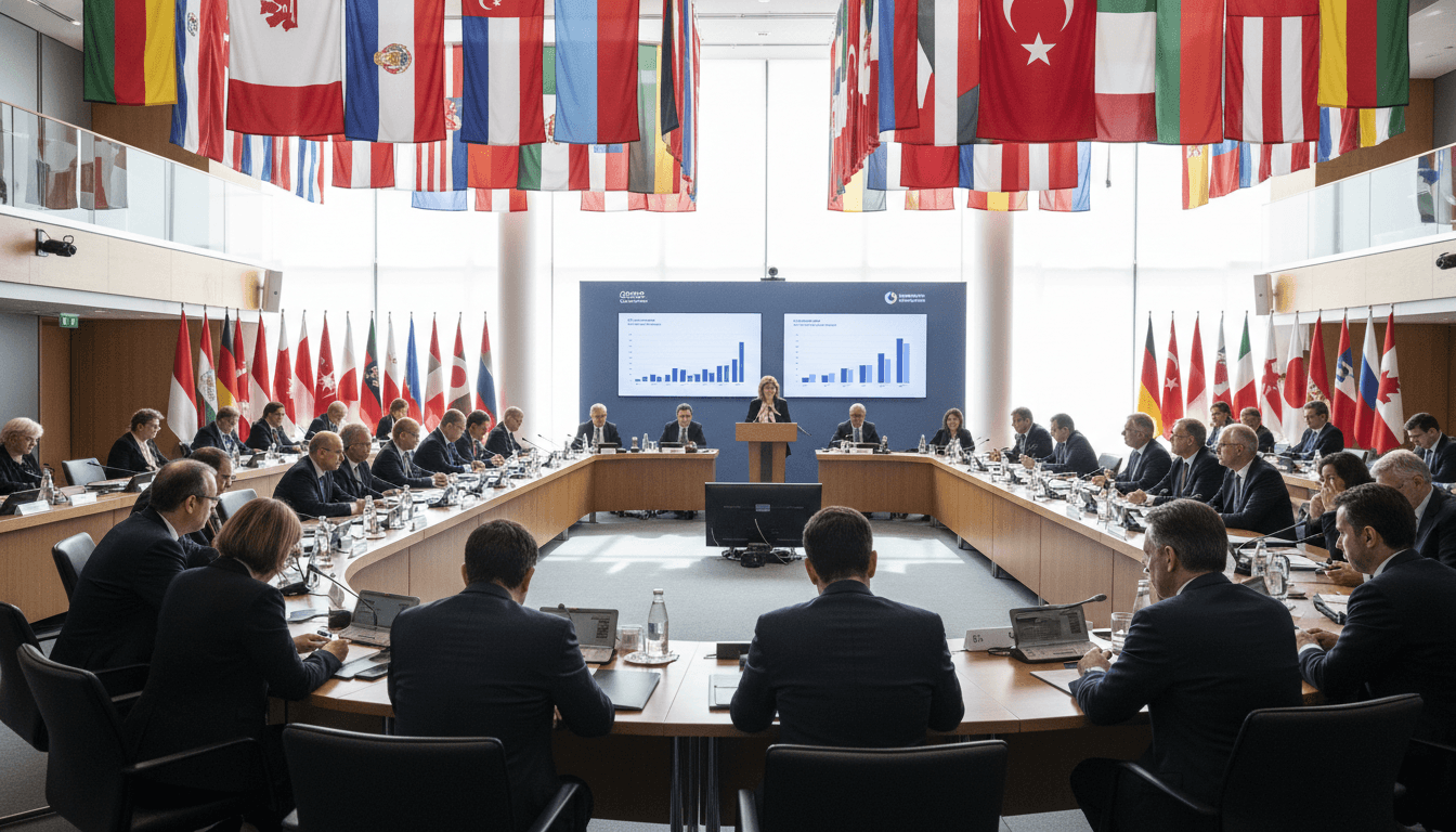 Turkish Trade Minister Ömer Bolat at the OECD summit, discussing Türkiye urges rules-based trade