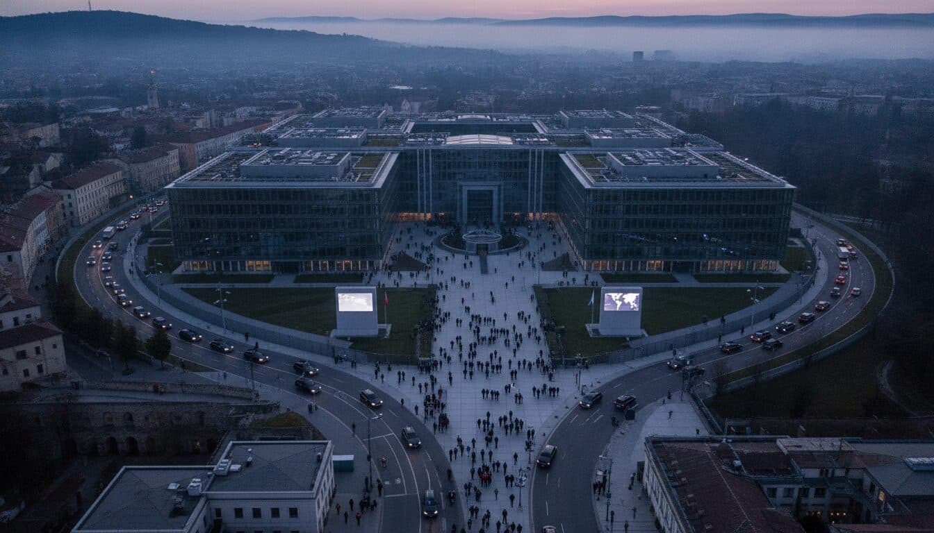 Aerial view of world leaders discussing the West Asia crisis at the G7 Summit